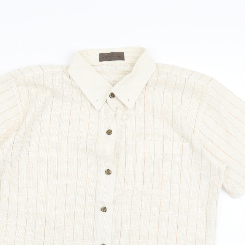 Vieste Mens Beige Striped Polyester Button-Up Size S Collared Button
