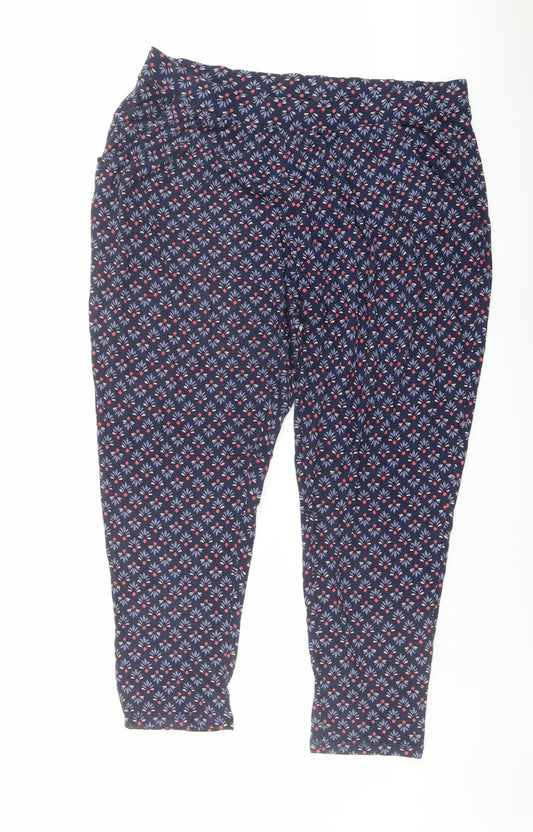 Marks and Spencer Womens Blue Geometric Viscose Trousers Size 18 L26 in Regular