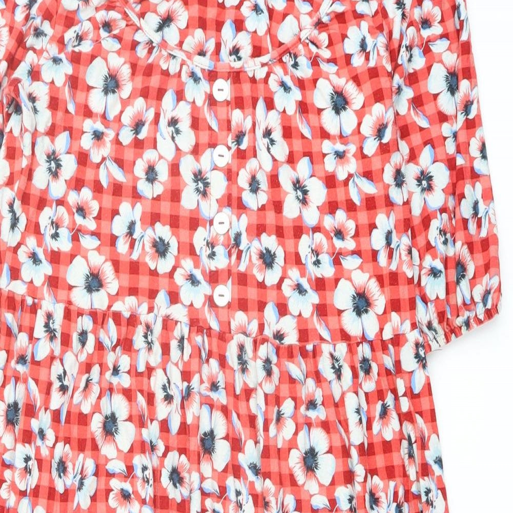 NEXT Womens Red Floral Viscose Trapeze & Swing Size 10 Round Neck Pullover