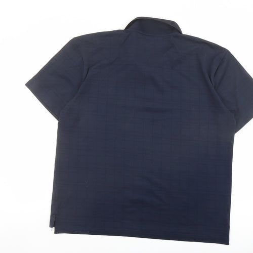 Dunlop Mens Blue Check Polyester Polo Size L Collared Button