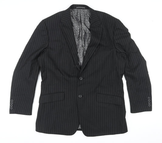 Skopes Mens Black Striped Polyester Jacket Suit Jacket Size 40 Regular