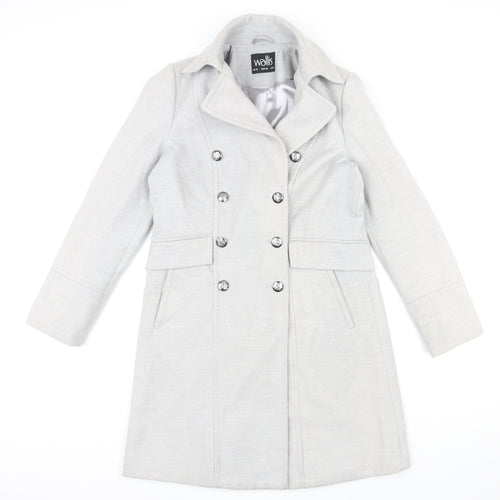 Wallis Womens Grey Pea Coat Coat Size 10 Button