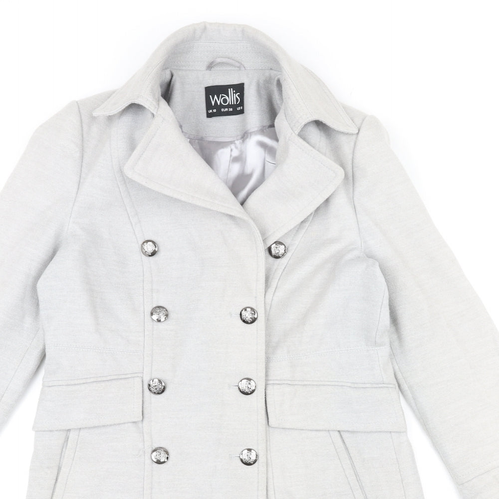 Wallis Womens Grey Pea Coat Coat Size 10 Button