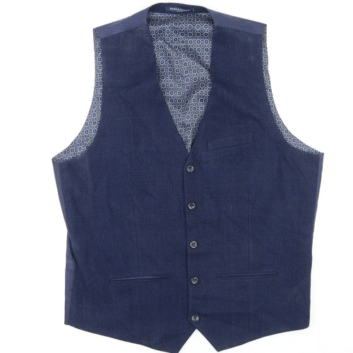 Sawyers & Hendricks Mens Blue Polyester Jacket Suit Waistcoat Size 44 Regular