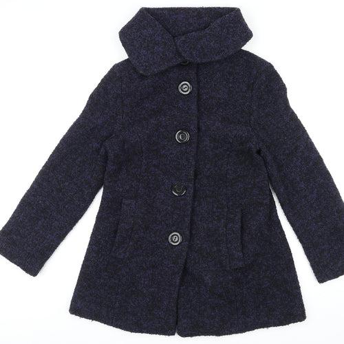 Debenhams Womens Blue Geometric Overcoat Coat Size 12 Button