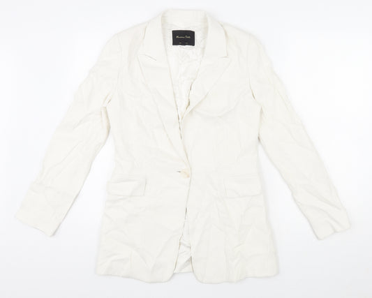 Massimo Dutti Womens White Polyester Jacket Blazer Size 8