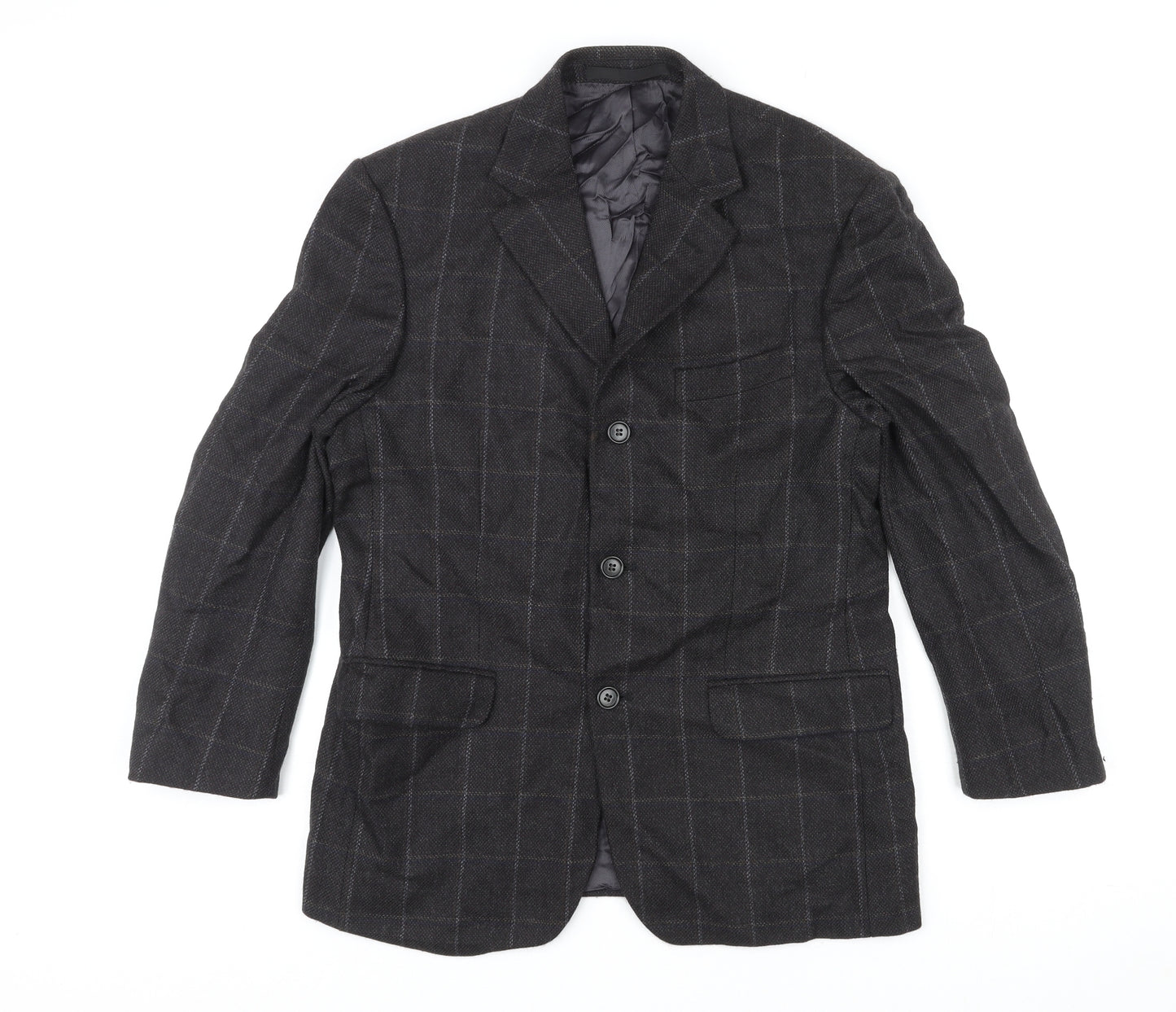 Marks and Spencer Mens Black Check Wool Jacket Suit Jacket Size 38 Regular