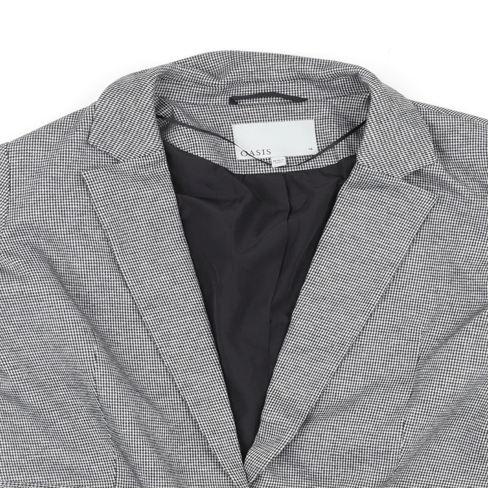 Oasis Womens Grey Plaid Polyester Jacket Blazer Size 14