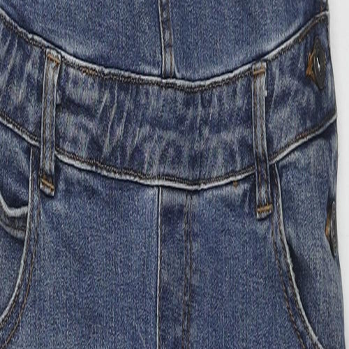Denim & Co. Womens Blue Cotton Dungaree One-Piece Size 8 L28 in Zip - Distressed Open Knee