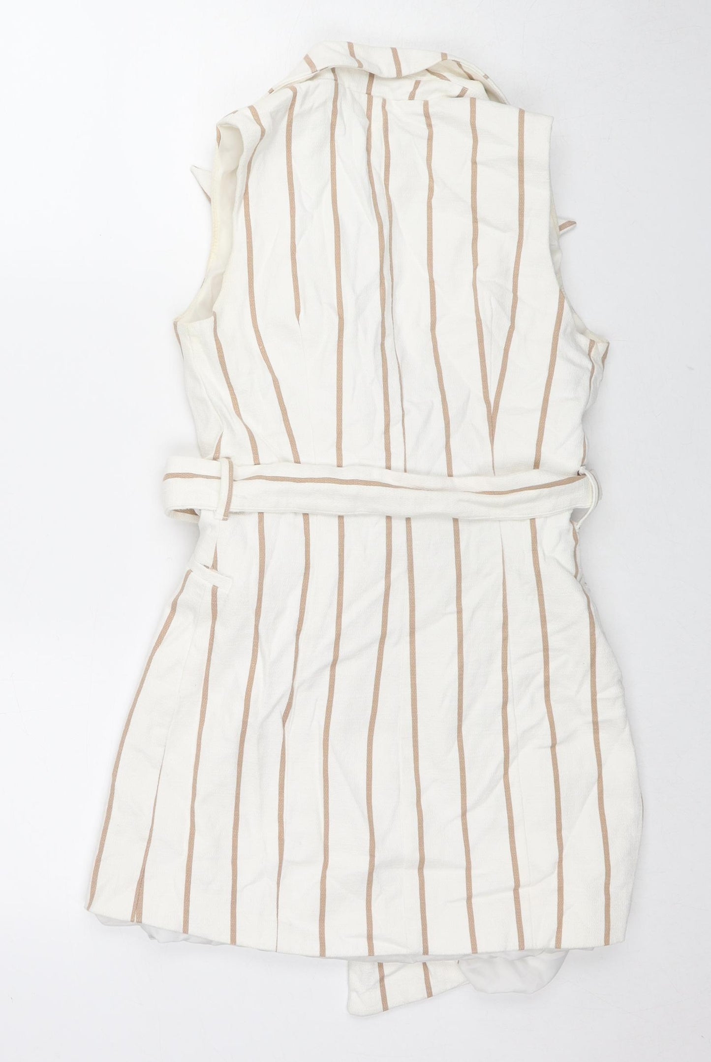 Topshop Womens White Striped Gilet Jacket Size 8 Button