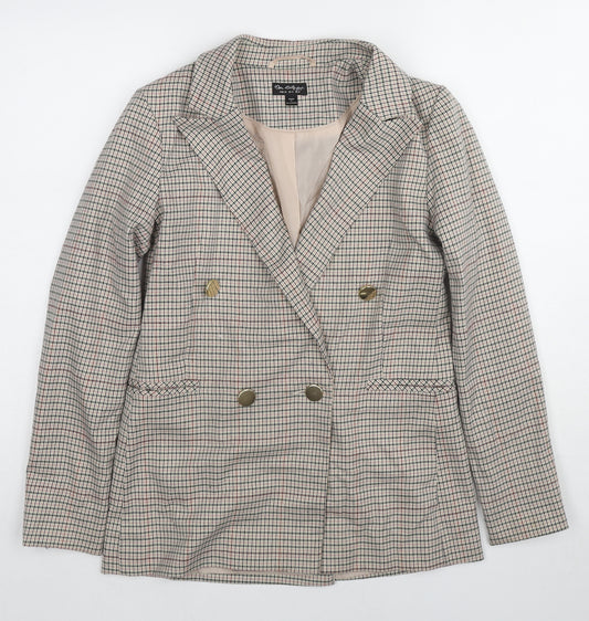 Miss Selfridge Womens Beige Plaid Polyester Jacket Blazer Size 8