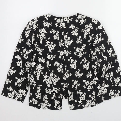 adL Womens Black Floral Jacket Blazer Size S