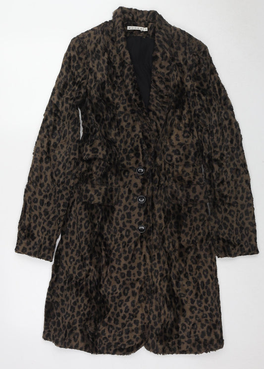 Kookai Womens Brown Animal Print Overcoat Coat Size 6 Button - Leopard Print