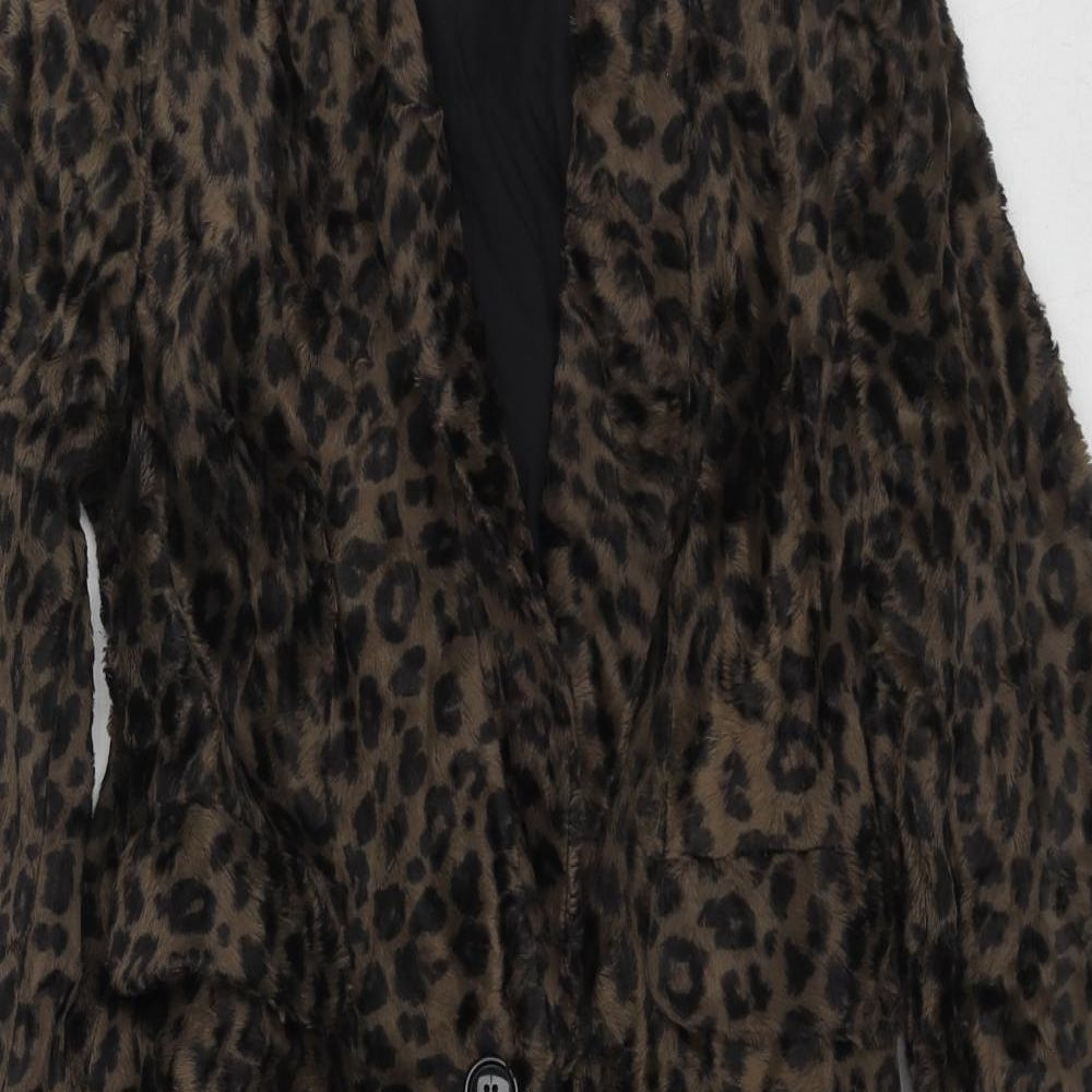 Kookai Womens Brown Animal Print Overcoat Coat Size 6 Button - Leopard Print