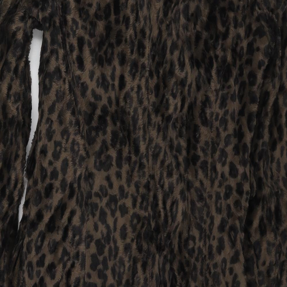 Kookai Womens Brown Animal Print Overcoat Coat Size 6 Button - Leopard Print