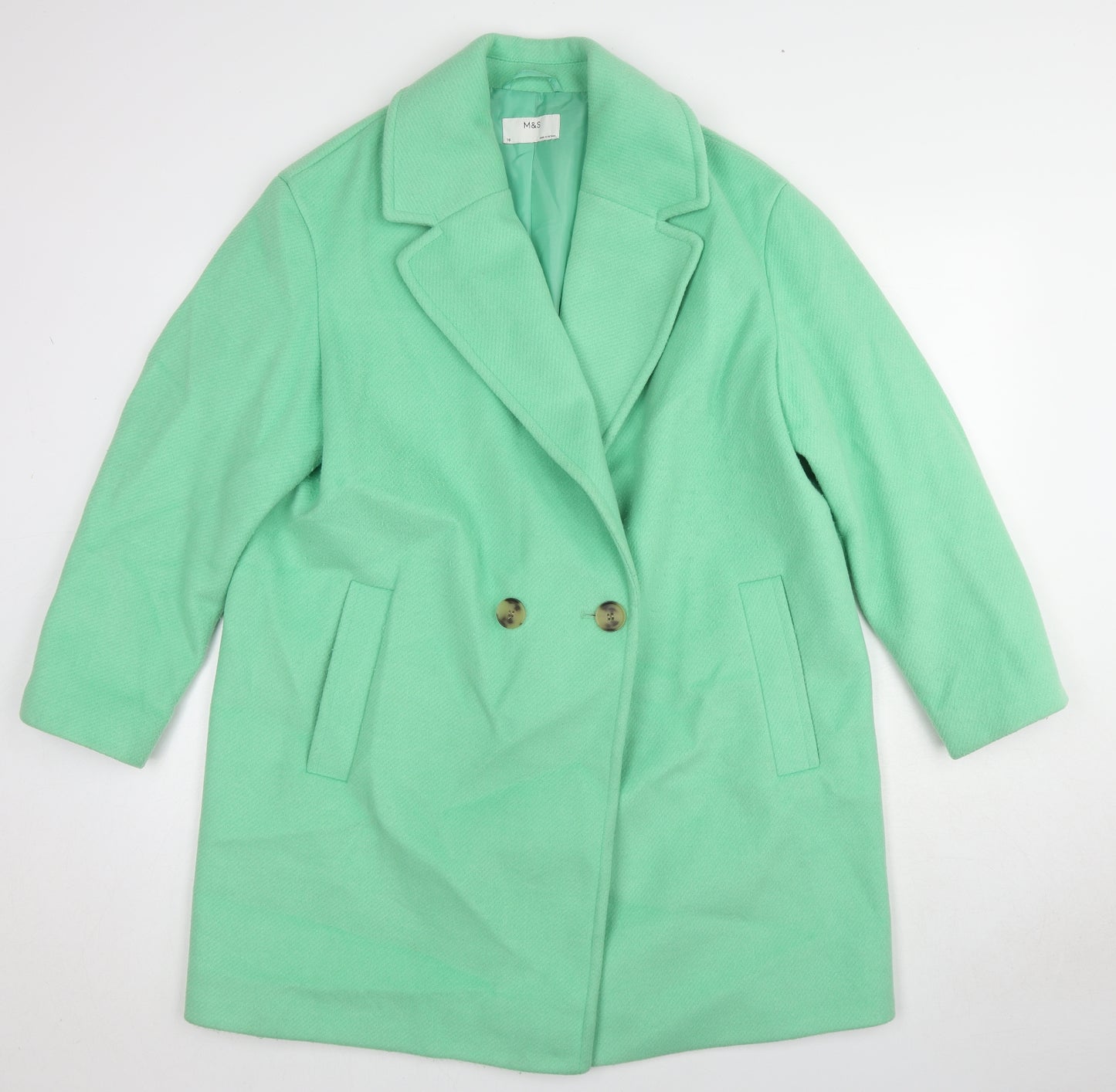 Marks and Spencer Womens Green Pea Coat Coat Size 16 Button