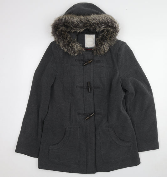 BHS Womens Grey Overcoat Coat Size 14 Zip