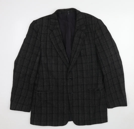 Canda Mens Black Plaid Wool Jacket Blazer Size 40 Regular