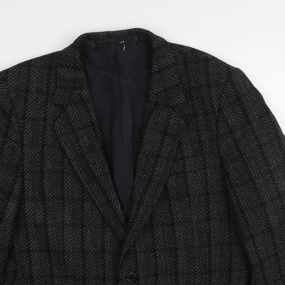 Canda Mens Black Plaid Wool Jacket Blazer Size 40 Regular