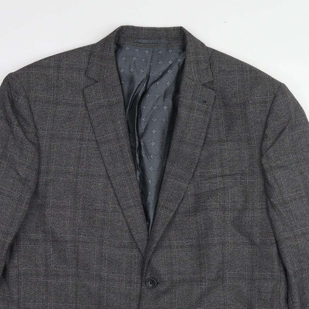 NEXT Mens Grey Plaid Polyester Jacket Suit Jacket Size 46 Regular