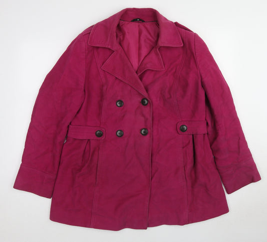 Marks and Spencer Womens Purple Pea Coat Coat Size 16 Button