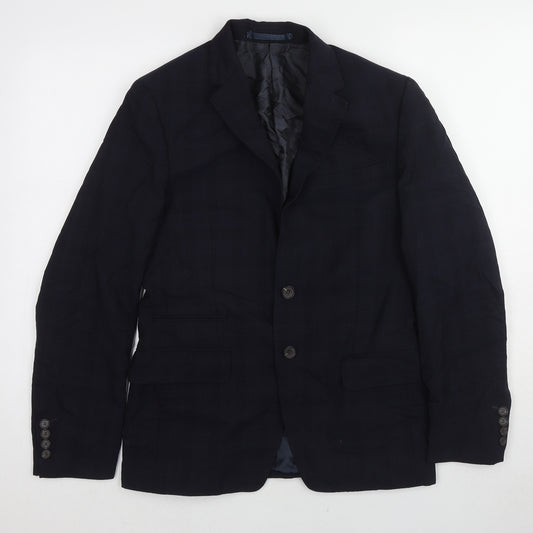 Marks and Spencer Mens Blue Plaid Wool Jacket Suit Jacket Size 38 Regular