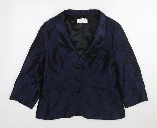 Precis Womens Blue Paisley Acetate Jacket Blazer Size 14