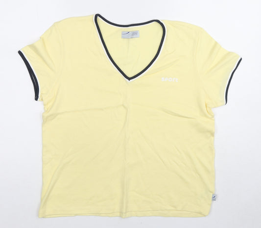 BHS Womens Yellow Cotton Ringer T-Shirt Size 18 V-Neck