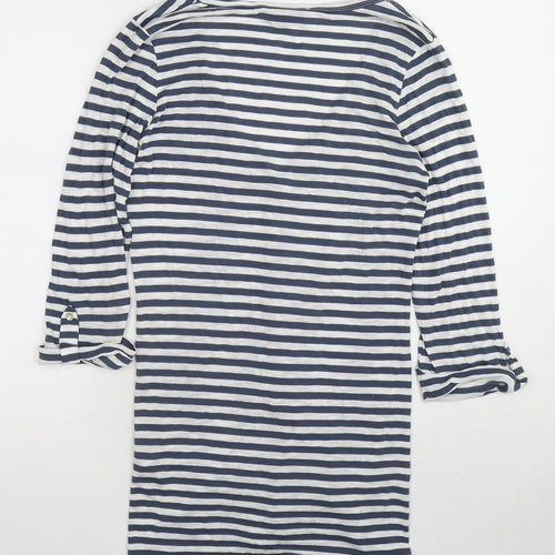 Warehouse Womens Blue V-Neck Striped Cotton Cardigan Jumper Size 10