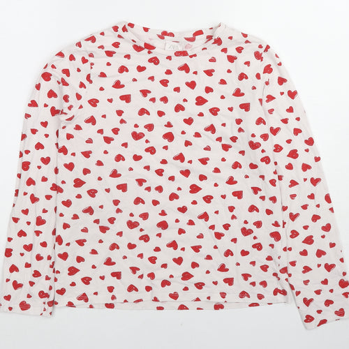 Zara Girls Multicoloured Geometric Cotton Basic T-Shirt Size 11-12 Years Round Neck Pullover - Heart Pattern