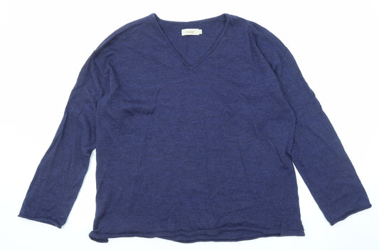 Howies Womens Blue V-Neck Wool Pullover Jumper Size L