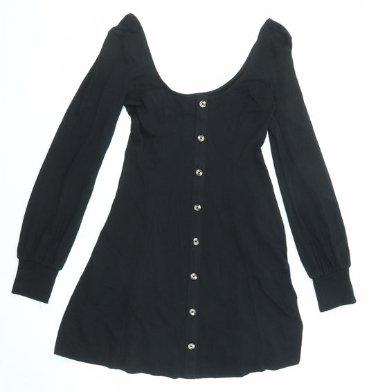 ASOS Womens Black Cotton Jumper Dress Size 10 Scoop Neck Pullover