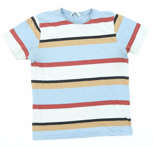 NEXT Mens Multicoloured Striped Cotton T-Shirt Size S Round Neck