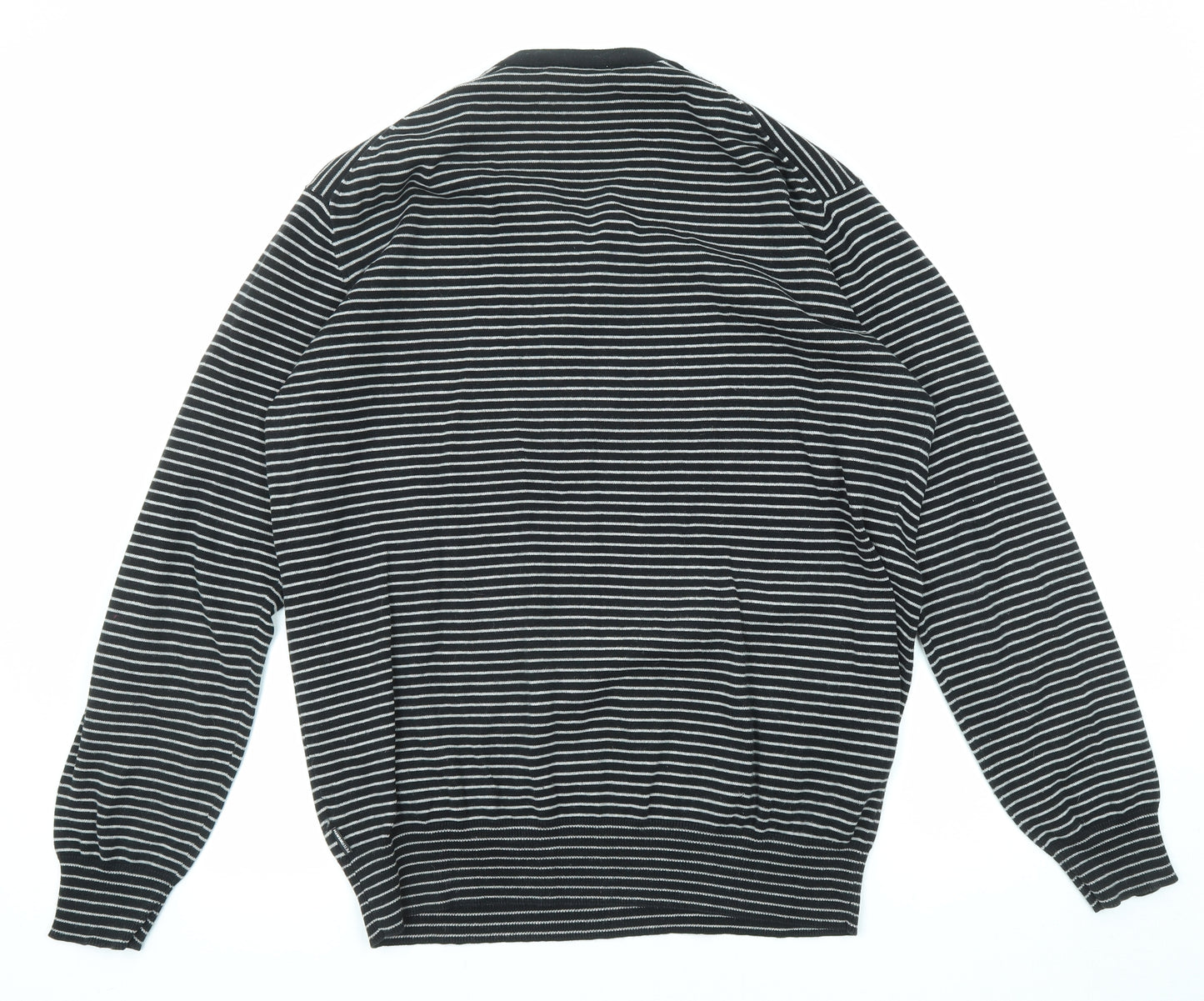 Peter Werth Mens Black V-Neck Striped Cotton Pullover Jumper Size 2XL Long Sleeve