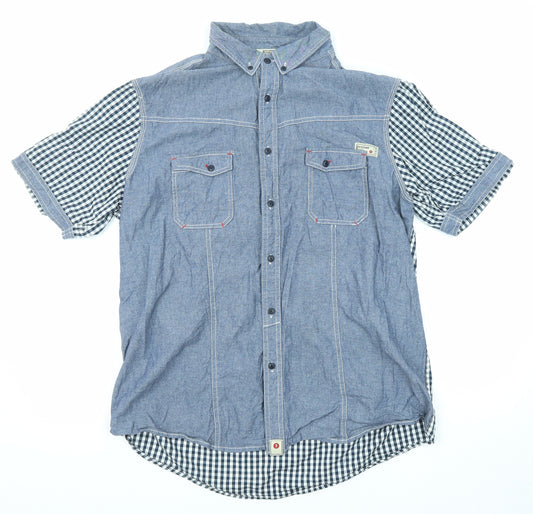 Resistance Mens Blue Check Cotton Button-Up Size XL Collared Button