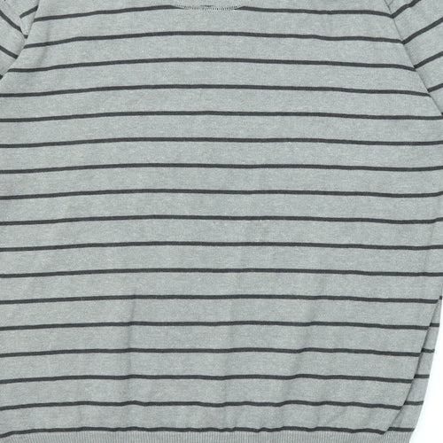 Ringspun Mens Grey Collared Striped Cotton Pullover Jumper Size XL Long Sleeve