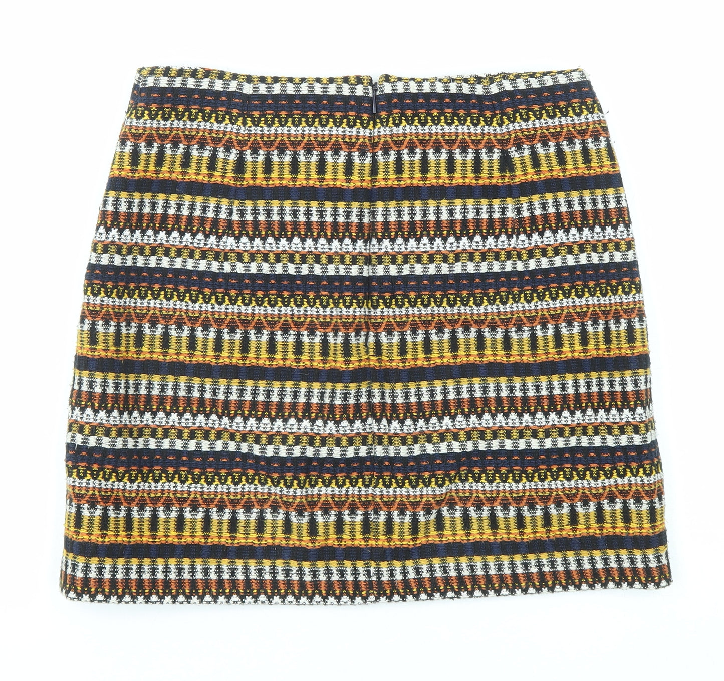 Mango Womens Multicoloured Geometric Cotton A-Line Skirt Size 10 Zip