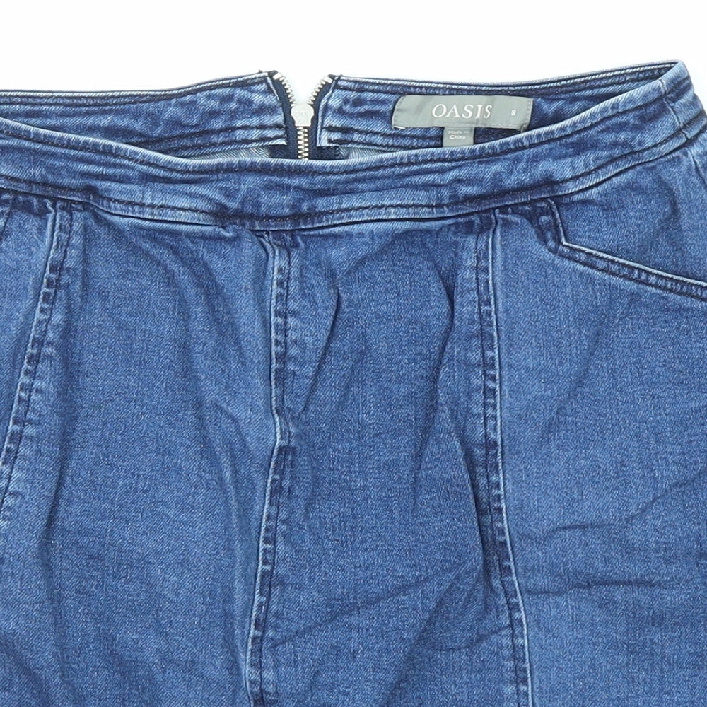 Oasis Womens Blue Cotton A-Line Skirt Size 8 Zip