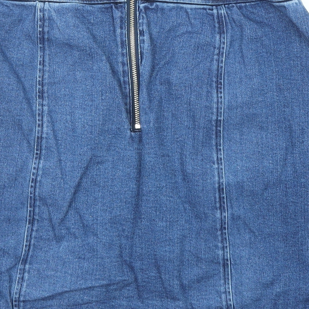 Oasis Womens Blue Cotton A-Line Skirt Size 8 Zip