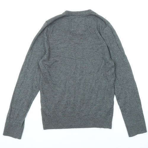 Hollister Mens Grey V-Neck Cotton Pullover Jumper Size M Long Sleeve