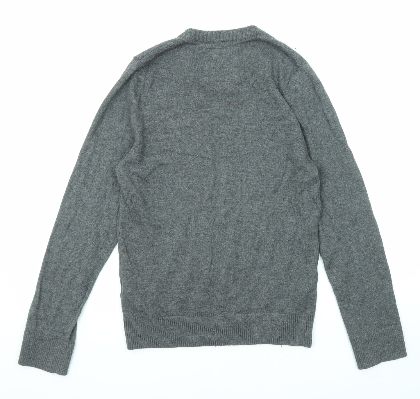 Hollister Mens Grey V-Neck Cotton Pullover Jumper Size M Long Sleeve