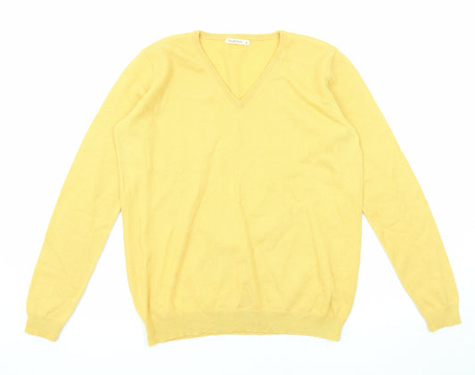 Woolovers Womens Yellow V-Neck Acrylic Pullover Jumper Size M