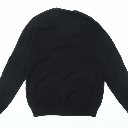 Marks and Spencer Mens Black V-Neck Wool Pullover Jumper Size L Long Sleeve