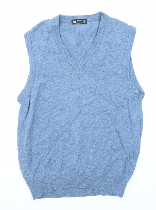 St Michael Mens Blue V-Neck Wool Vest Jumper Size L Sleeveless