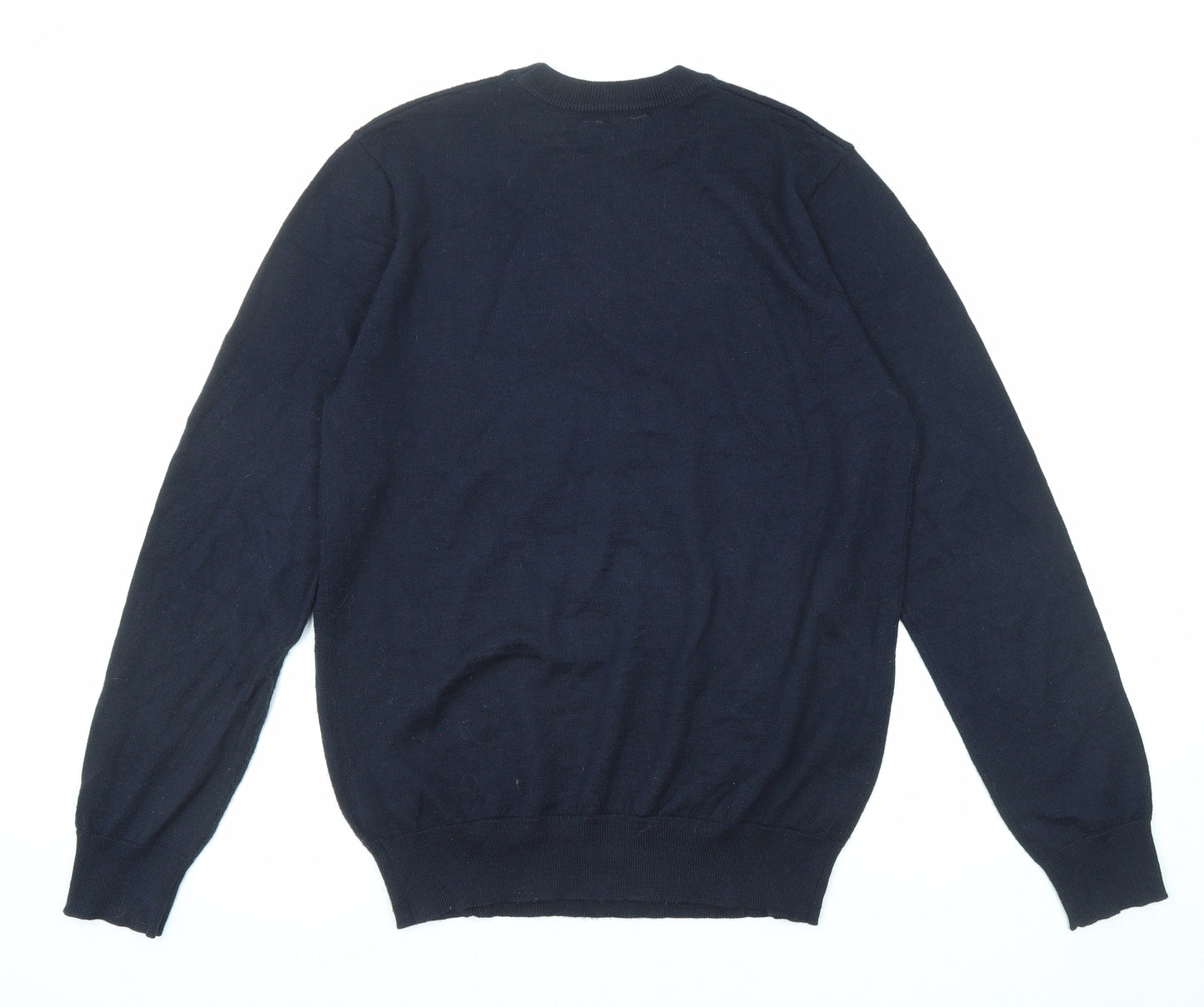 Douglas Hayward Mens Blue Round Neck Wool Pullover Jumper Size L Long Sleeve