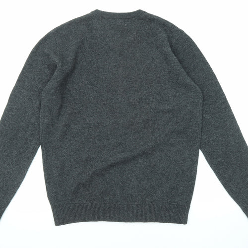 Jack Russell Mens Grey V-Neck Wool Pullover Jumper Size L Long Sleeve