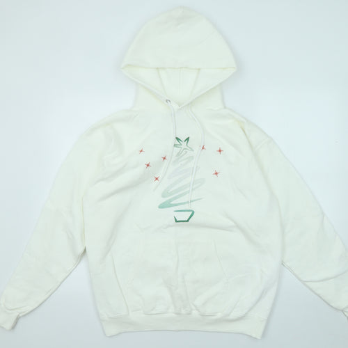 Hanes Womens White Cotton Pullover Hoodie Size M Pullover - Christmas Tree