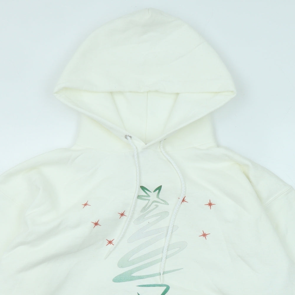 Hanes Womens White Cotton Pullover Hoodie Size M Pullover - Christmas Tree