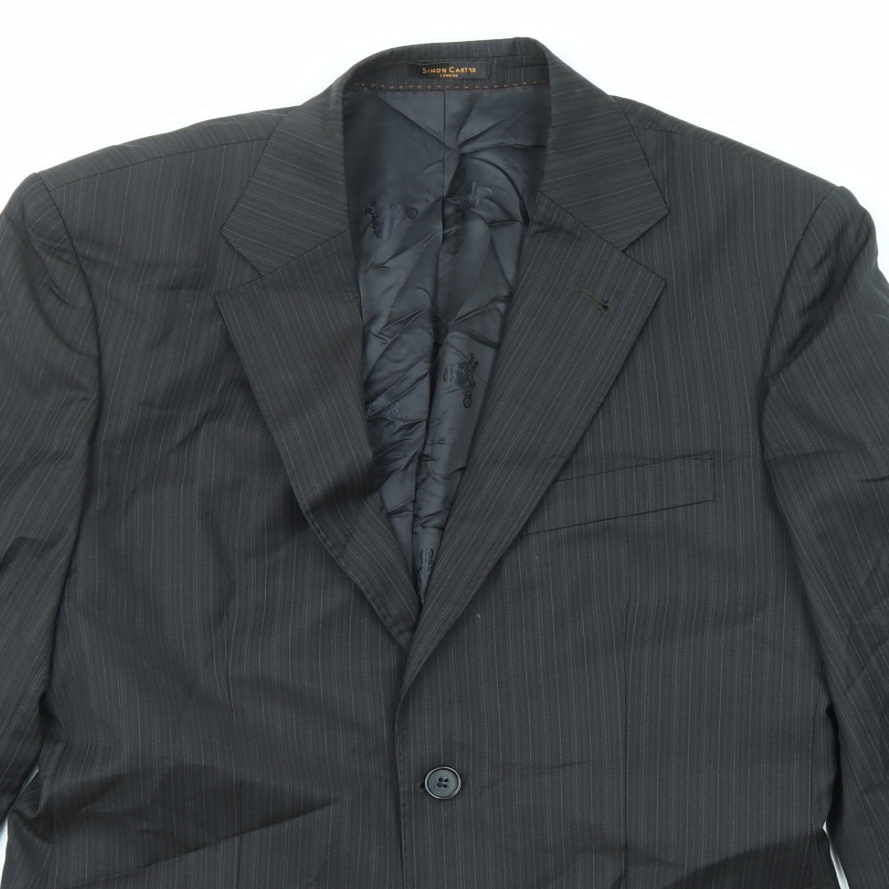 Simon Carter Mens Black Striped Polyester Jacket Suit Jacket Size 38 Regular