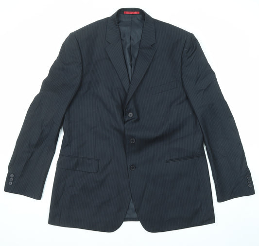 Burton Mens Black Striped Polyester Jacket Suit Jacket Size 46 Regular
